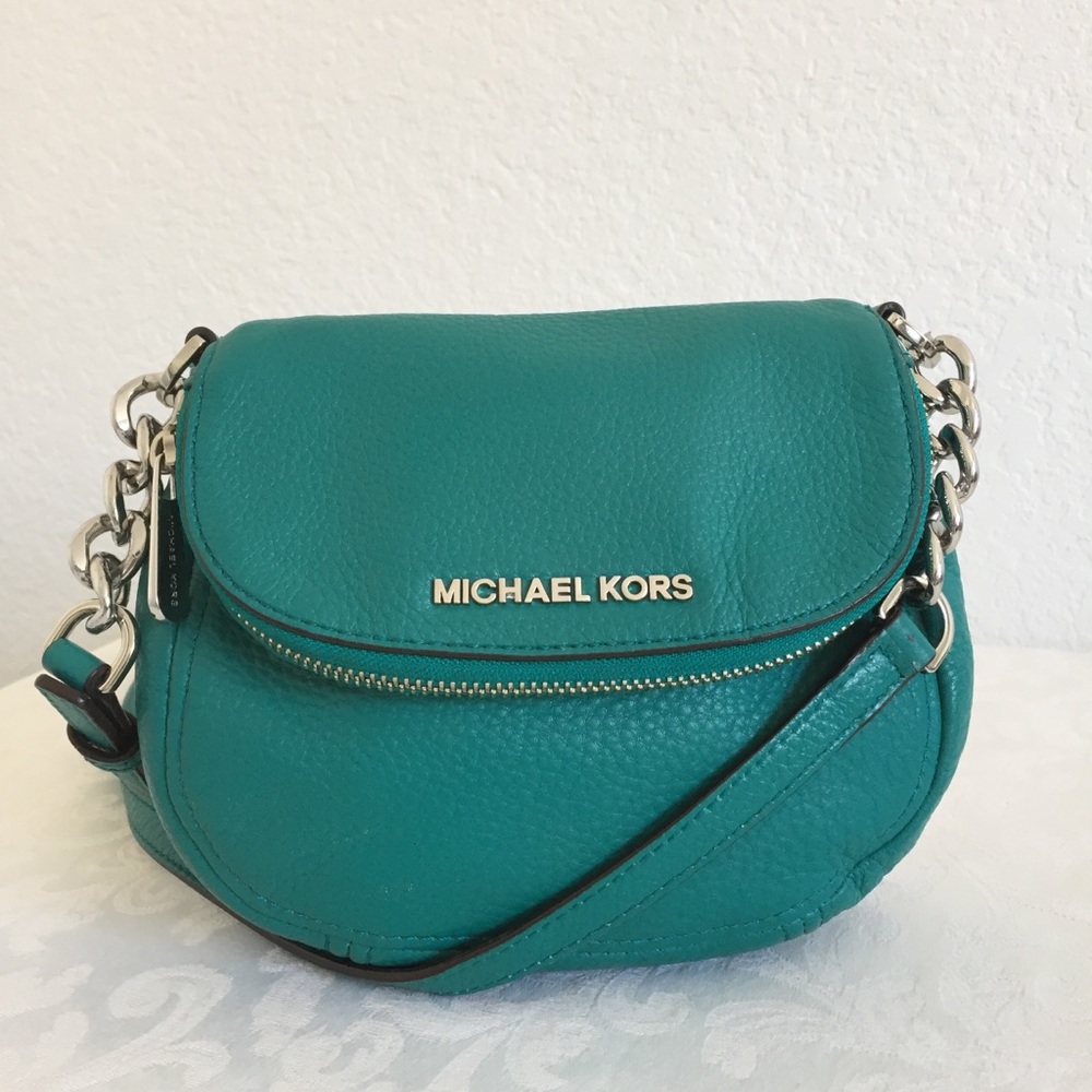 Michael Kors blue leather fold over crossbody bag